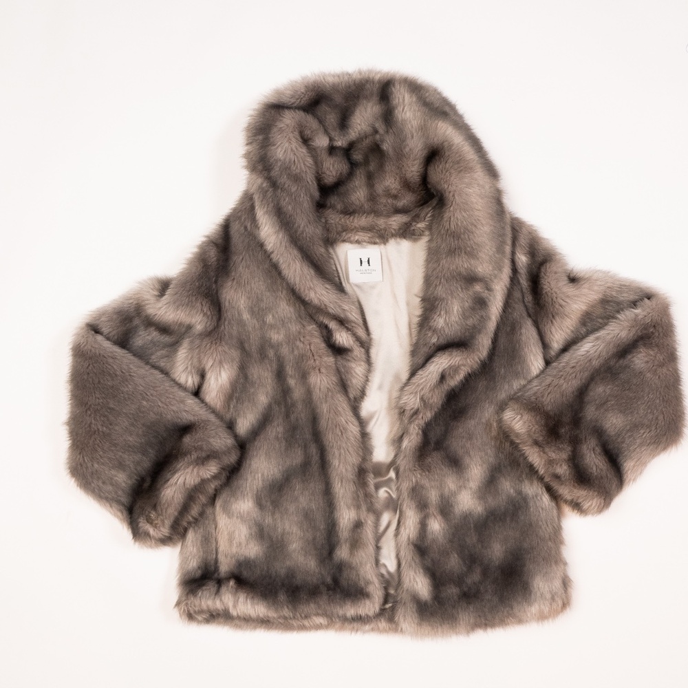Halston Heritage Grey Fur Coat Women's M